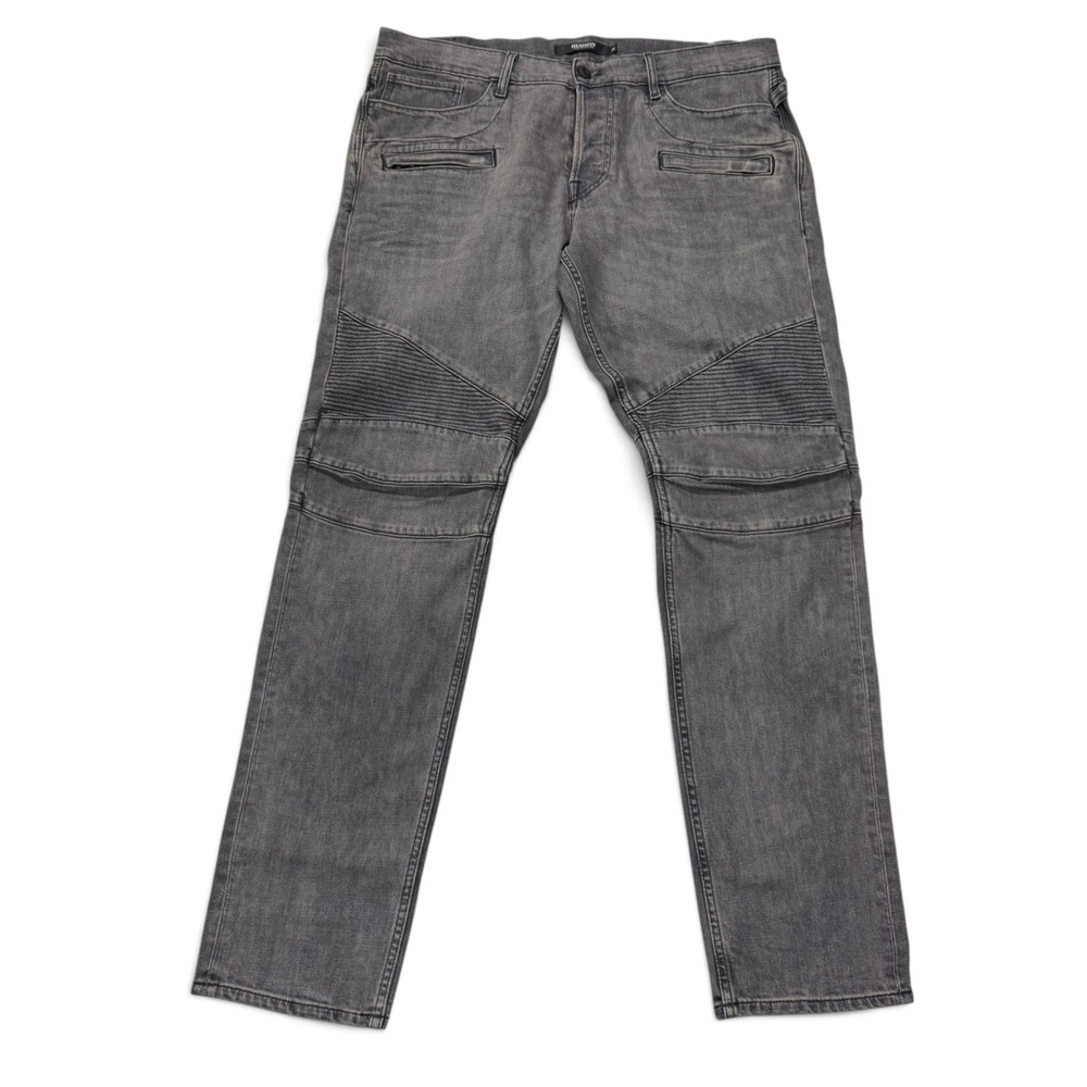 Hudson Blinder Biker Gray Moto Slim Fit Jeans Mens 38 x 34 Ribbed Knee Zipper